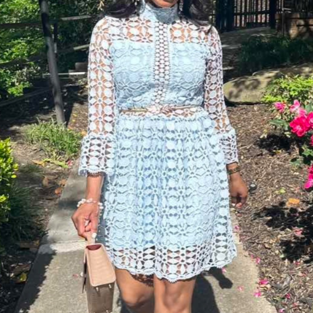Classic Lace Frill Neck Long Sleeve Party Dress - Picture 3 of 13